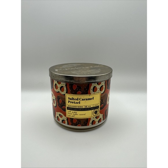 Bath & Body Works SALTED CARAMEL PRETZEL 3 Wick Candle NEW! - Picture 1 of 3